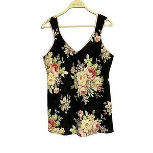 Oscar Renta Tank Top Camisole Women Sz M Pink Label Romantic Pajama Roses Flower